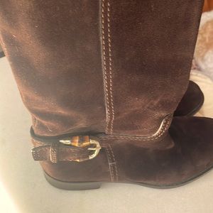 Gucci Suede Brown boots with gold and bamboo buckle. Lightly worn and gorgeous.
